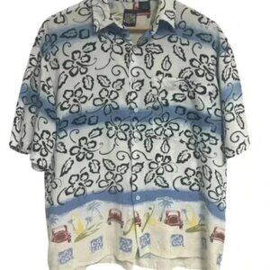 Montage Tropics Shirt Button Down Short Sleeve Sz Medium Tropical Hawaiian Print